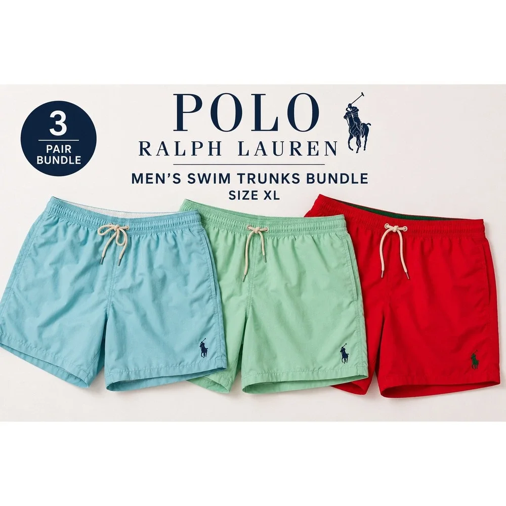 Polo Ralph Lauren Mens Swim Trunks Bundle 3 Pack XL Blue Green Red